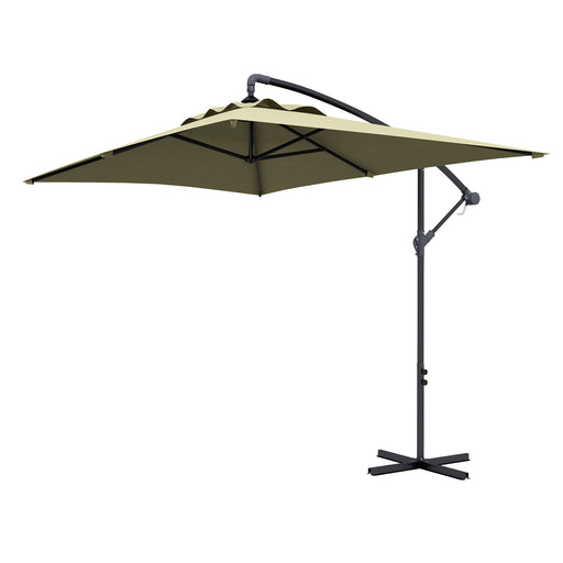 3x2m Cantilever Parasol with Cross Base, Banana Parasol with Crank Handle and 6 Ribs, Rectangular Hanging Patio Umbrella