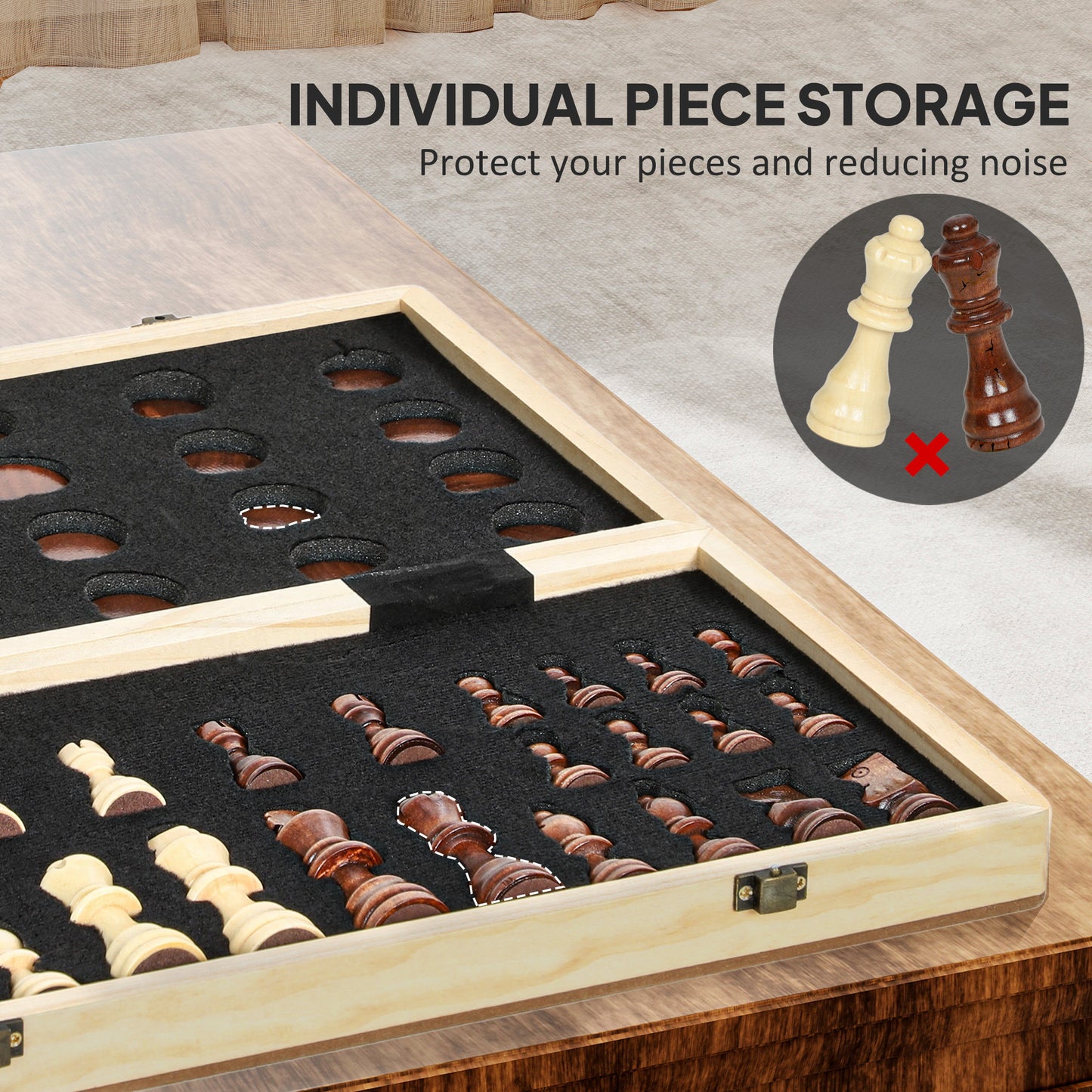 15 Inch Chess Set, Foldable Chess and Draughts Set, Brown