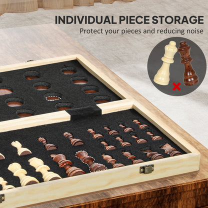 15 Inch Chess Set, Foldable Chess and Draughts Set, Brown