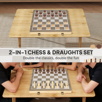 15 Inch Chess Set, Foldable Chess and Draughts Set, Brown