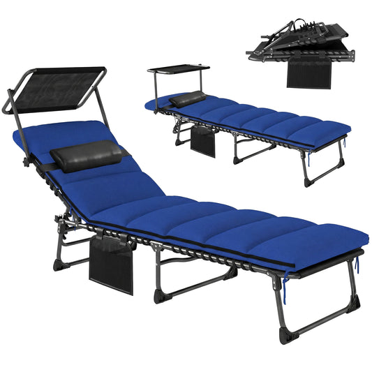 Folding Sun Lounger, Sunbed with Canopy, Dark Blue