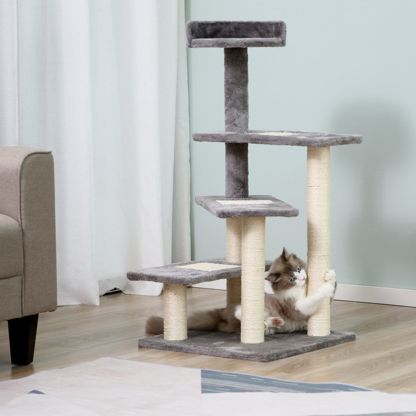 100 cm Cat Tree for Indoor Cats Kitten Scratch Scratching Post Climbing Tower Activity Center Grey