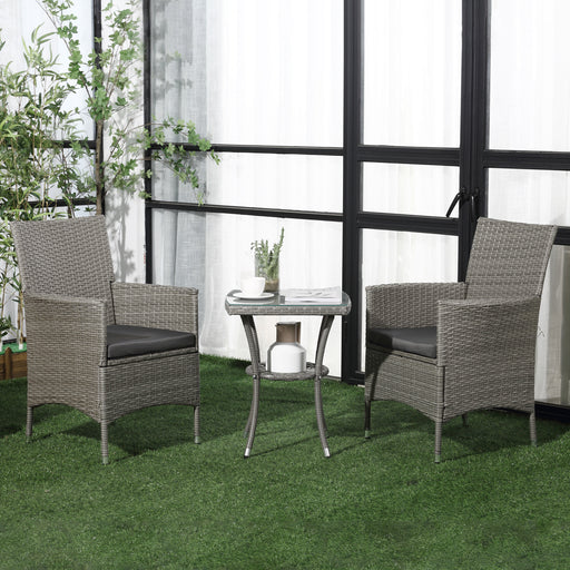 Three-Piece Rattan Bistro Set,with Cushions, Garden Furniture,Wicker Weave Conservatory Companion, Chair Table Set - Grey