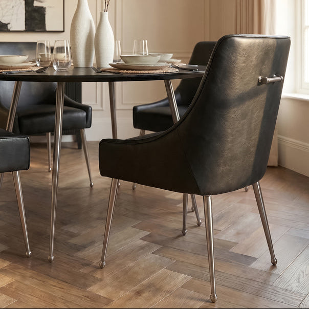 Mason Dining Chair Black Faux Leather - Brushed Silver Legs