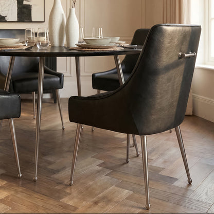 Mason Dining Chair Black Faux Leather - Brushed Silver Legs