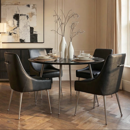 Mason Dining Chair Black Faux Leather - Brushed Silver Legs