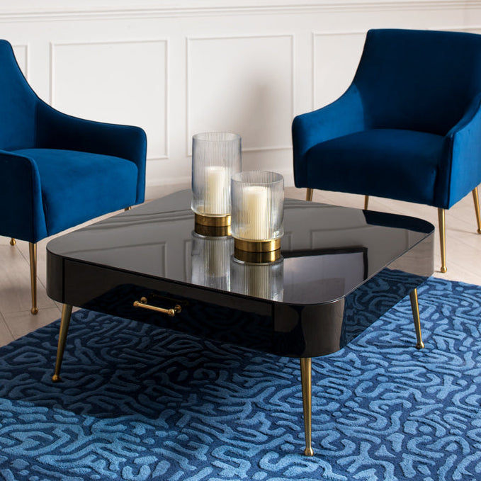 Mason Black Glass Coffee Table – Brushed Gold Legs