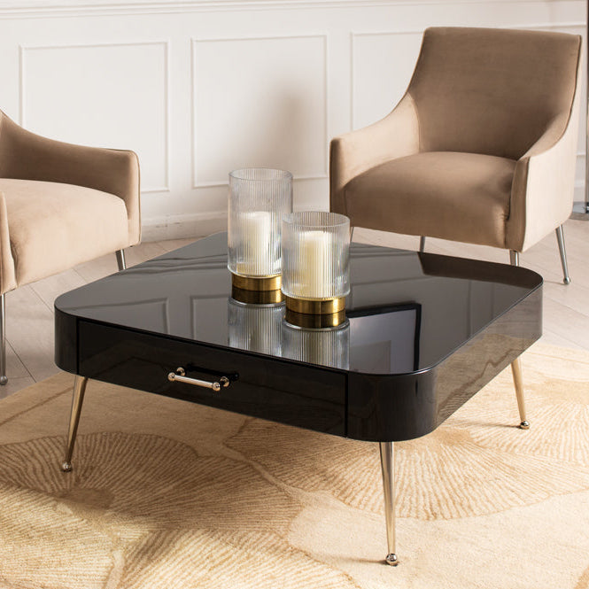 Mason Black Glass Coffee Table – Shiny Silver Legs