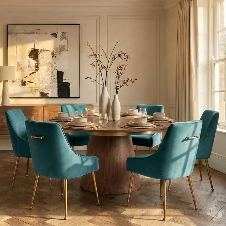 Mason Dining Chair Peacock - Brushed Gold Legs