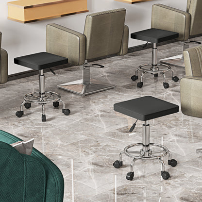 PU Leather Rolling Stool, Height Adjustable Salon Chair, Black
