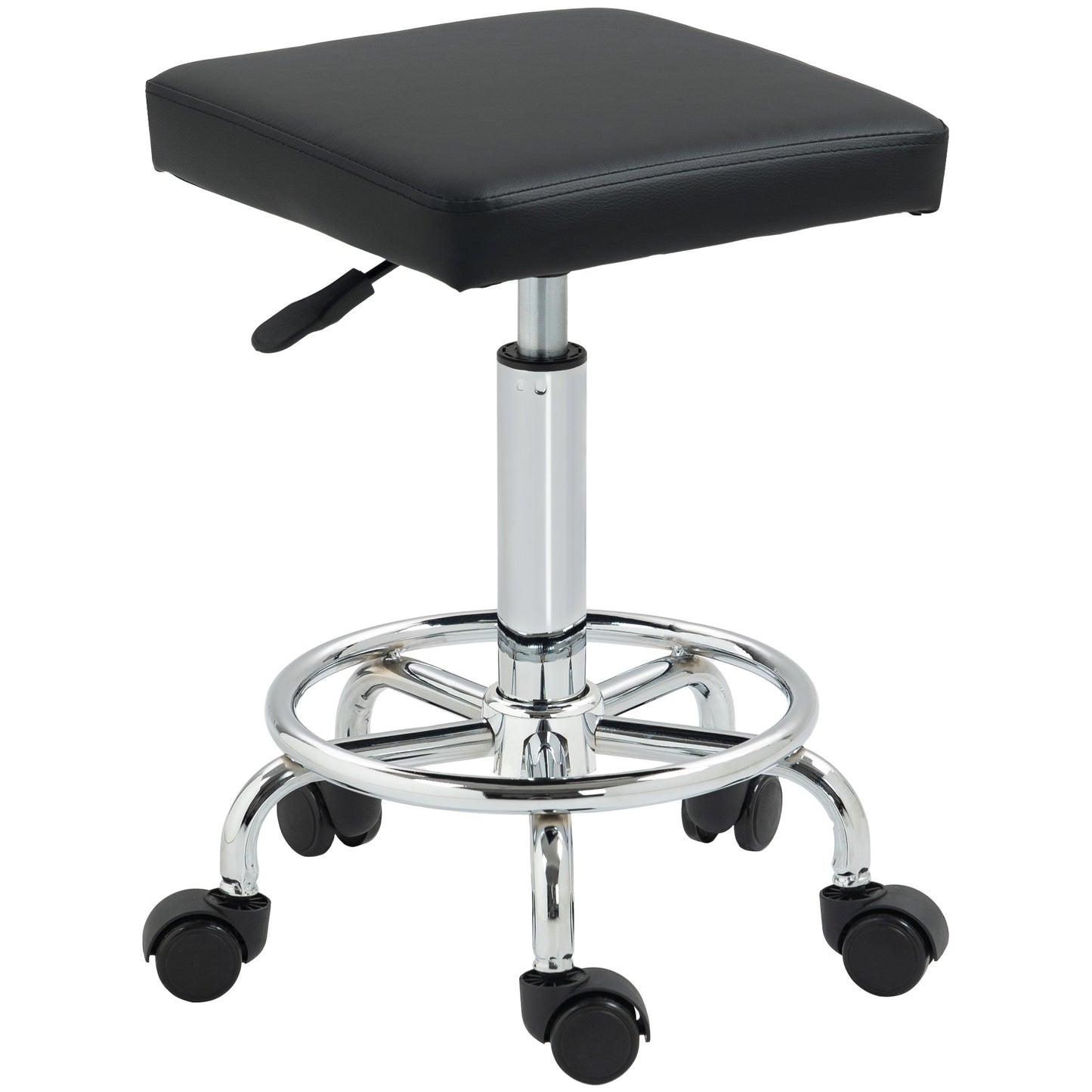 PU Leather Rolling Stool, Height Adjustable Salon Chair, Black