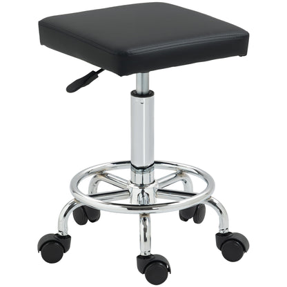 PU Leather Rolling Stool, Height Adjustable Salon Chair, Black