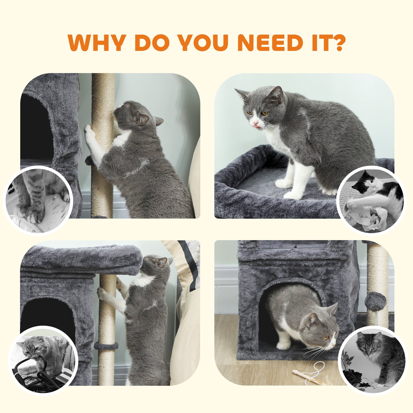 Small Cat Tree for Large Adult Cats Up to 7 KG with Large Perch 66 cm