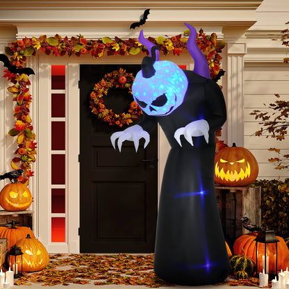 7' Inflatable Halloween Ghost with Horns Lighted Outdoor Decoration