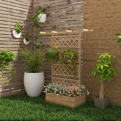 Wooden Trellis Planter Box, Raised Garden Bed to Grow Vegetables, Herbs and Flowers, Natural Tone