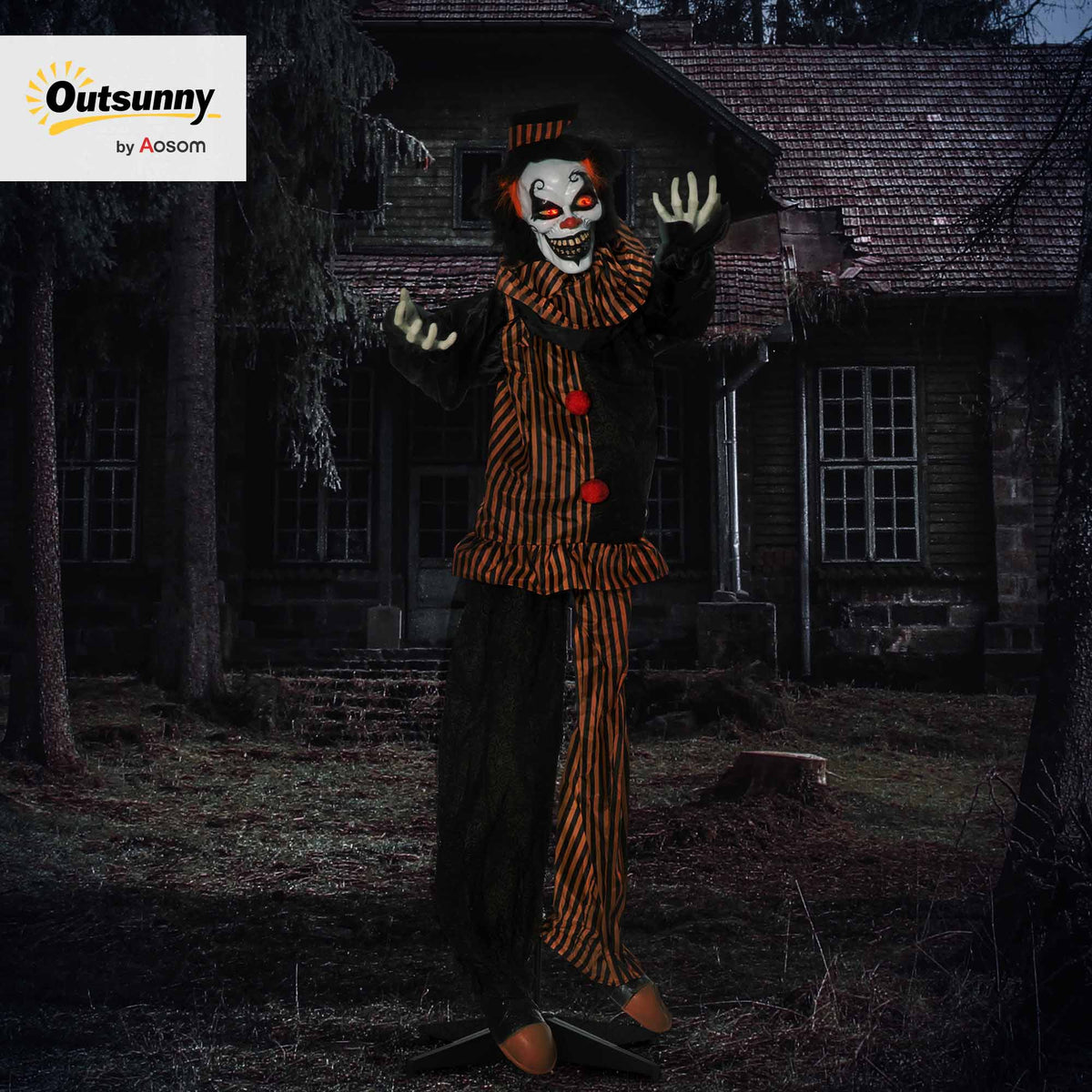 67" Animated Prop Circus Clown, Indoor Outdoor Halloween Decorations