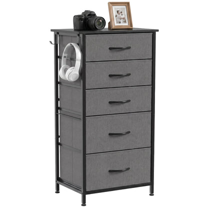 Fabric Chest of Drawers, 5 Drawer Dresser for Bedroom, Charcoal Grey