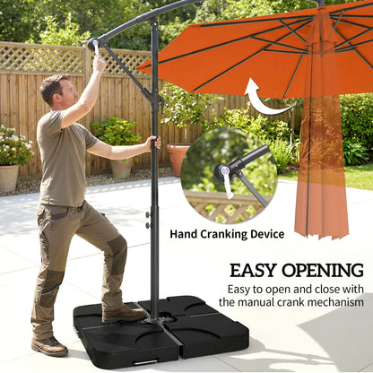 3(m) Banana Parasol Cantilever Umbrella Garden w/ Base Weights - Orange
