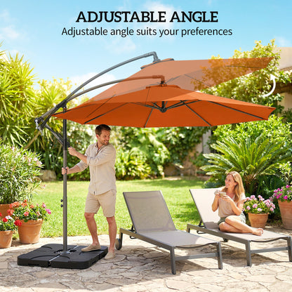 3(m) Banana Parasol Cantilever Umbrella Garden w/ Base Weights - Orange