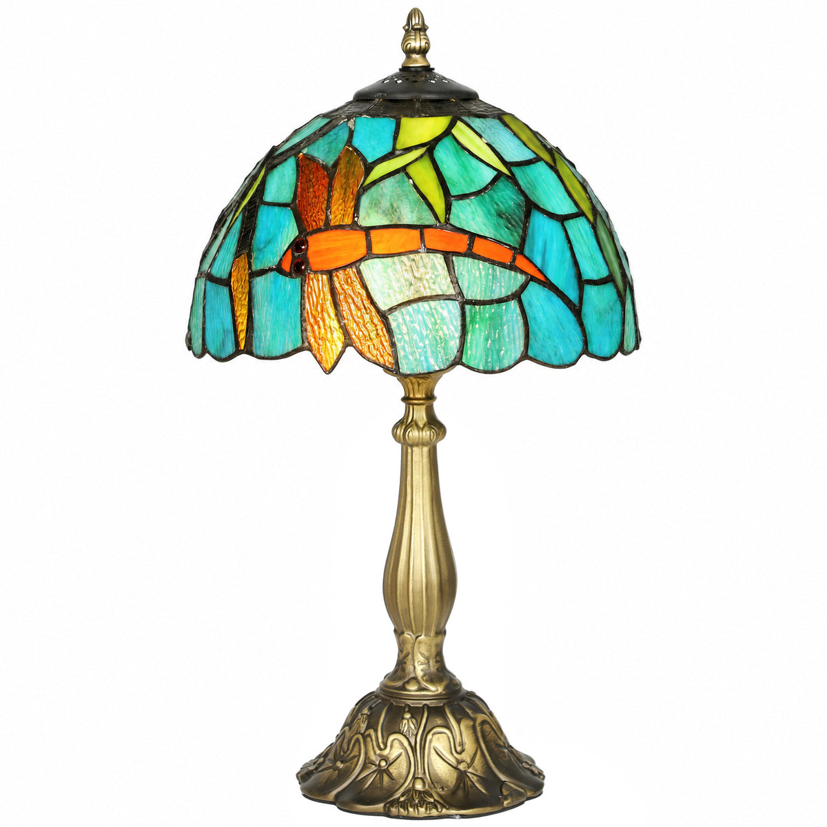 Handcrafted Stained Glass Table Lamp (E27 Bulb Not Included) - Green & Bronze
