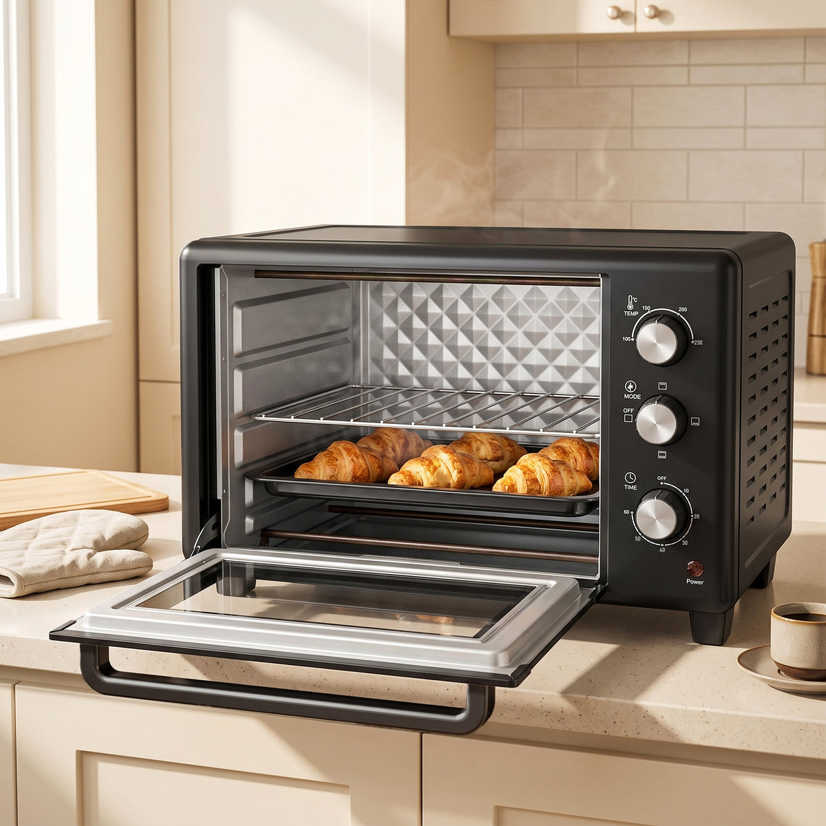 1600W 30L Mini Oven with Adjustable Temperature and 60-Minute Timer - Black