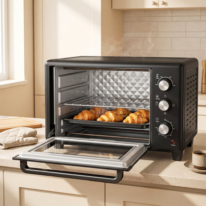 1600W 30L Mini Oven with Adjustable Temperature and 60-Minute Timer - Black