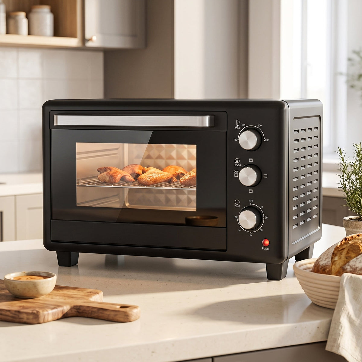 1600W 30L Mini Oven with Adjustable Temperature and 60-Minute Timer - Black