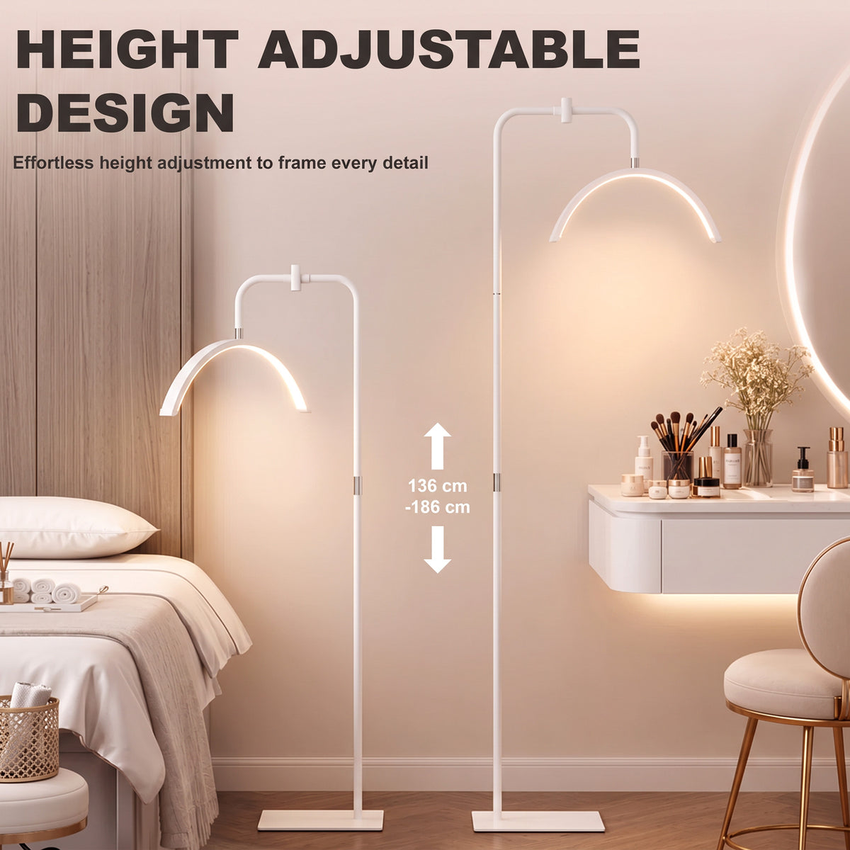 Half Moon Lash Light, Beauty Floor Lamp with Rotatable Head