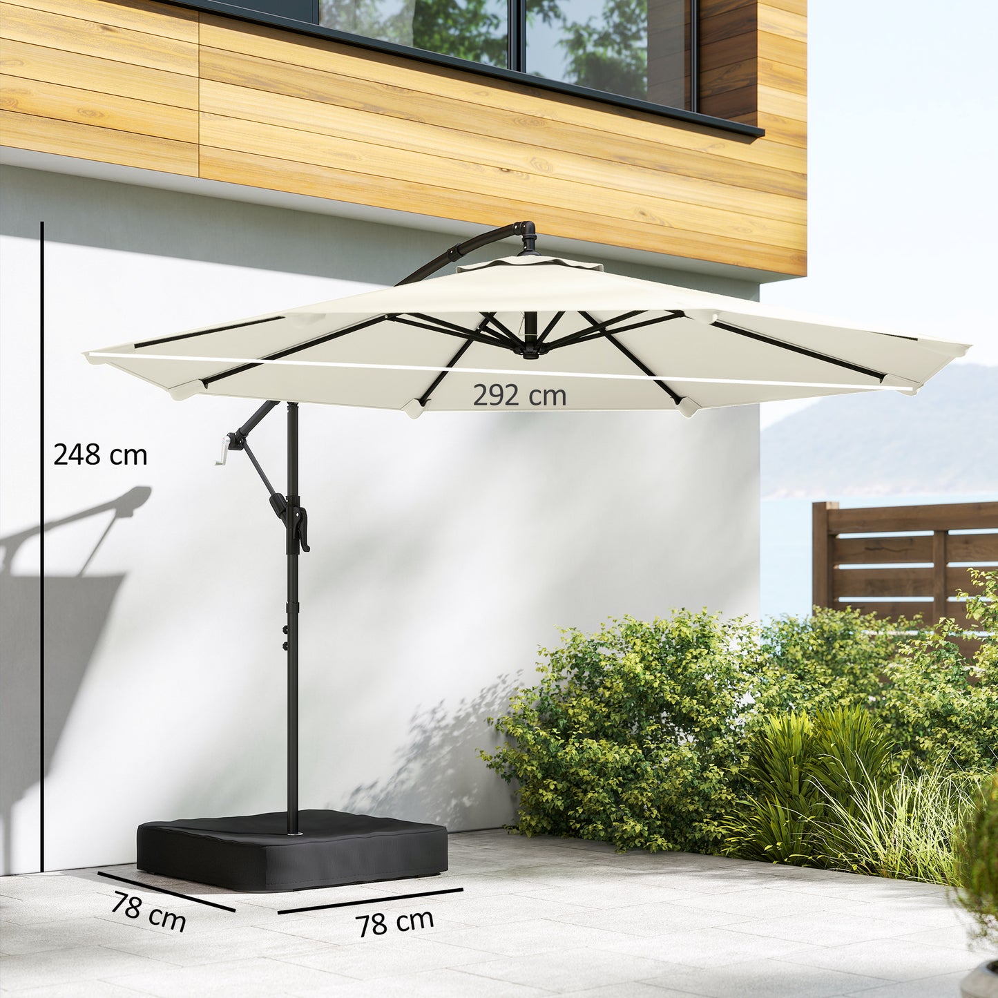 3 m Garden Cantilever Parasol with Sandbag, 360 Degree Rotation
