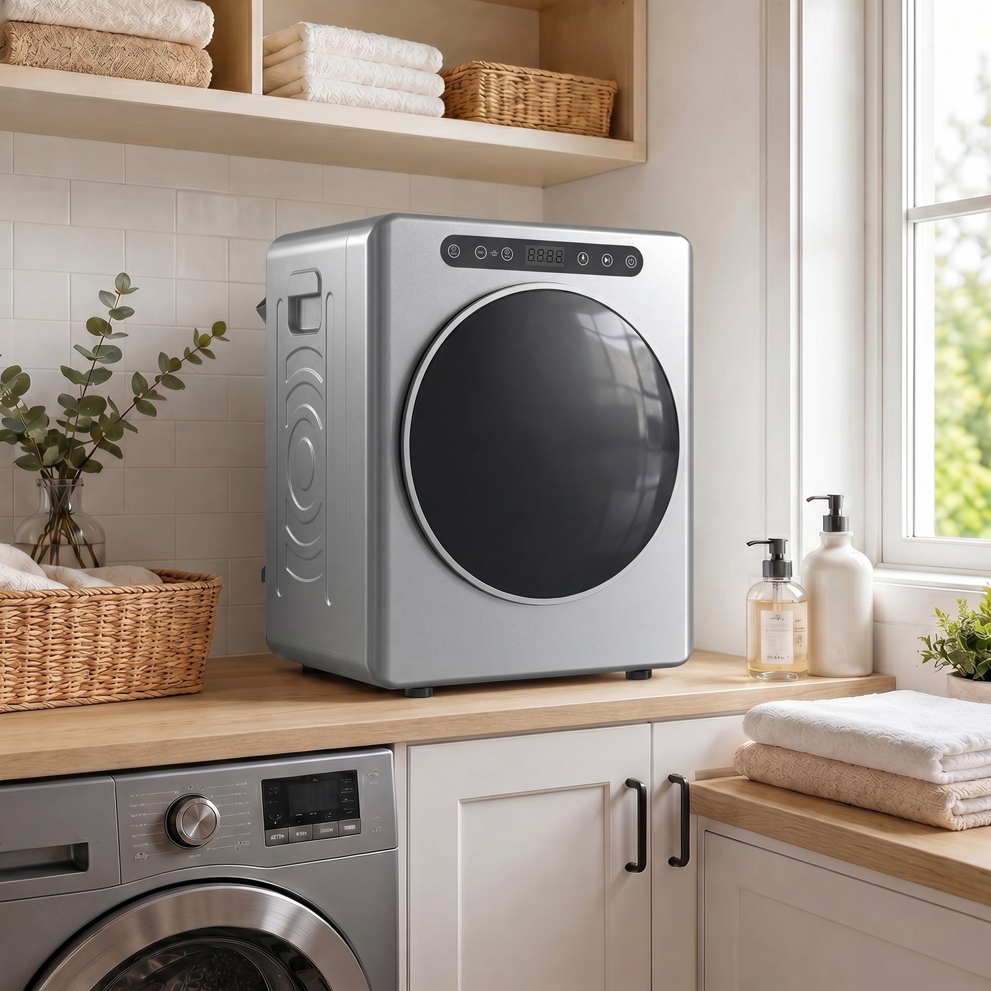Vented Tumble Dryer, 5kg Wet Laundry/3kg Dry Capacity, 1000W Compact Freestanding Tumble Dryer with Stainless Steel Anti-Crease Drum, Extra Dry & ECO Modes Multiple Timer & Heat Setting, Silver