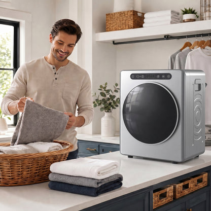 5kg Vented Tumble Dryer, 1000W Compact Freestanding Tumble Dryer with Stainless Steel Anti-Crease Reverse Tumble, Extra Dry & ECO Modes, Multiple Timer & Heat Settings, Silver Tone