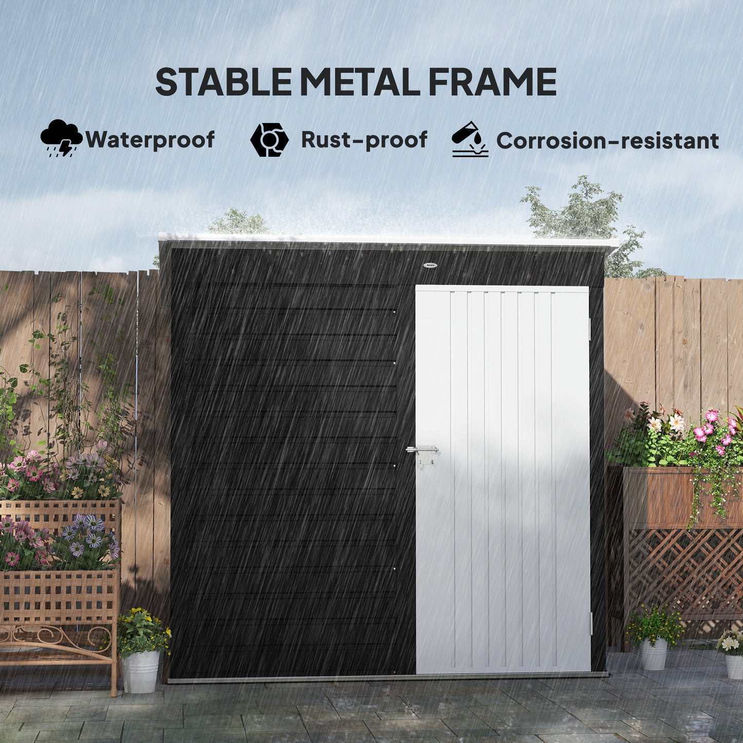6 x 4ft Metal Garden Shed with Lockable Door and Gloves, Dark Grey