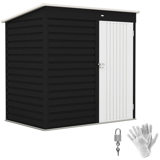 6 x 4ft Metal Garden Shed with Lockable Door and Gloves, Dark Grey