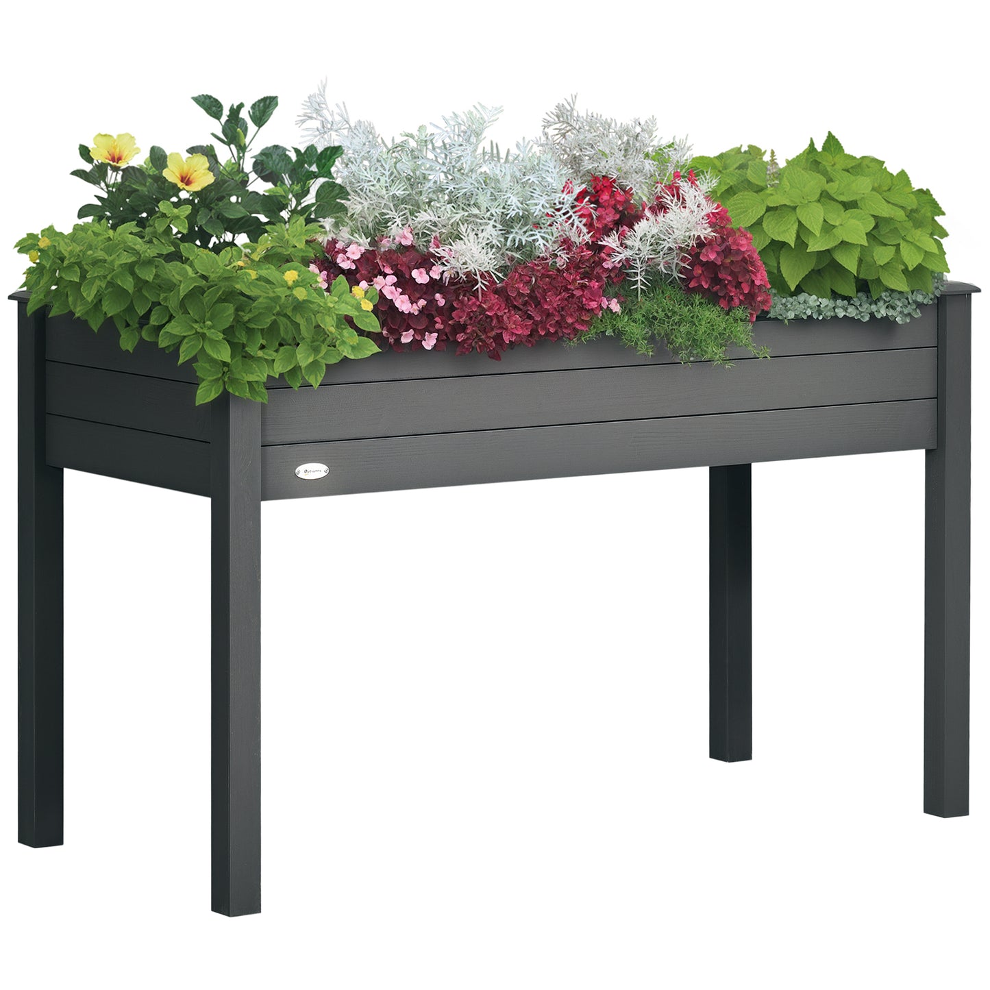 Garden Wooden Planter Flower Raised Bed, Dark Grey