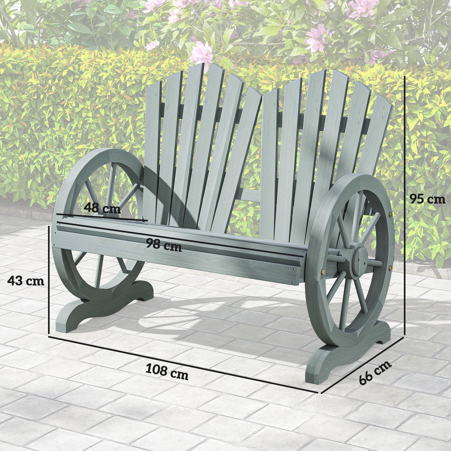 2 Seater Garden Bench w/ Wheel-Shaped Armrests Grey