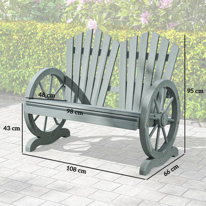 2 Seater Garden Bench w/ Wheel-Shaped Armrests Grey