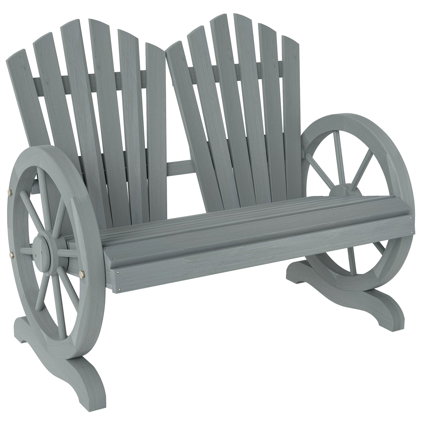 2 Seater Garden Bench w/ Wheel-Shaped Armrests Grey