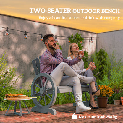 2 Seater Garden Bench w/ Wheel-Shaped Armrests Grey