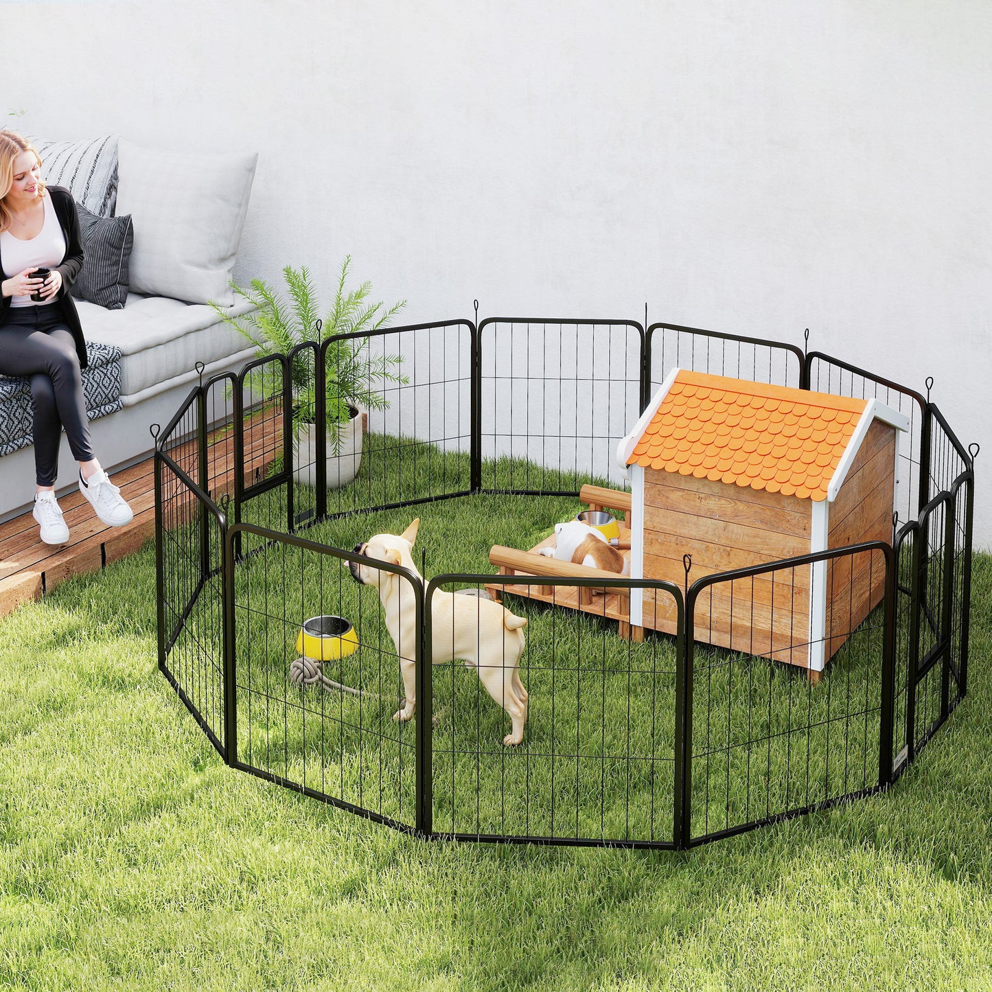 Dog Crate Furniture with Anti-Chew Resistant Mesh for Large Dogs