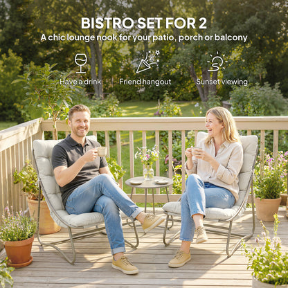Garden Bistro Set, Bistro Table and Chairs w/ Cushions, Light Grey