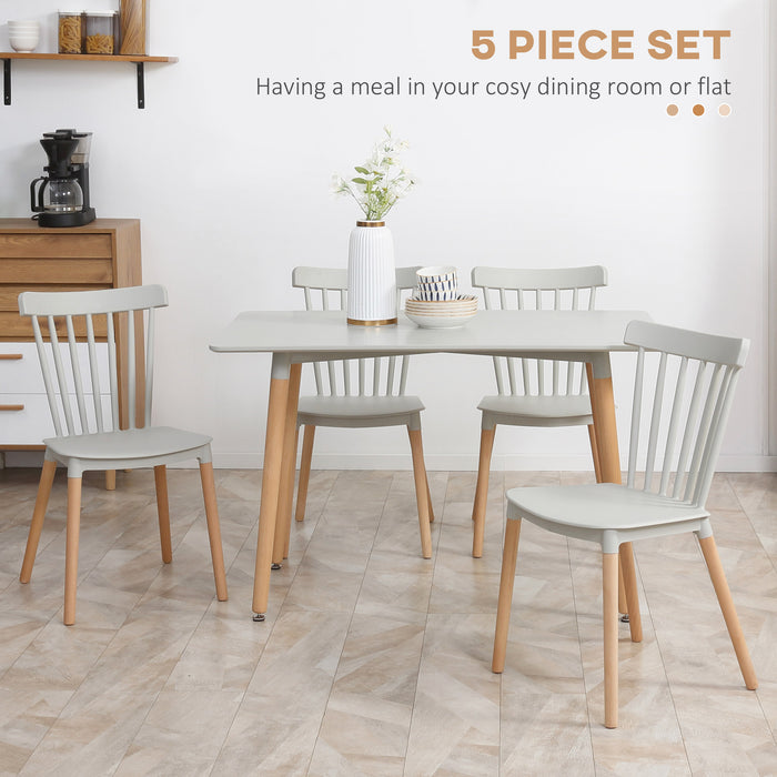 5 Piece Dining Table Set with Beech Wood Legs, Space Saving Table and 4 Chairs for Small Kitchens, Grey