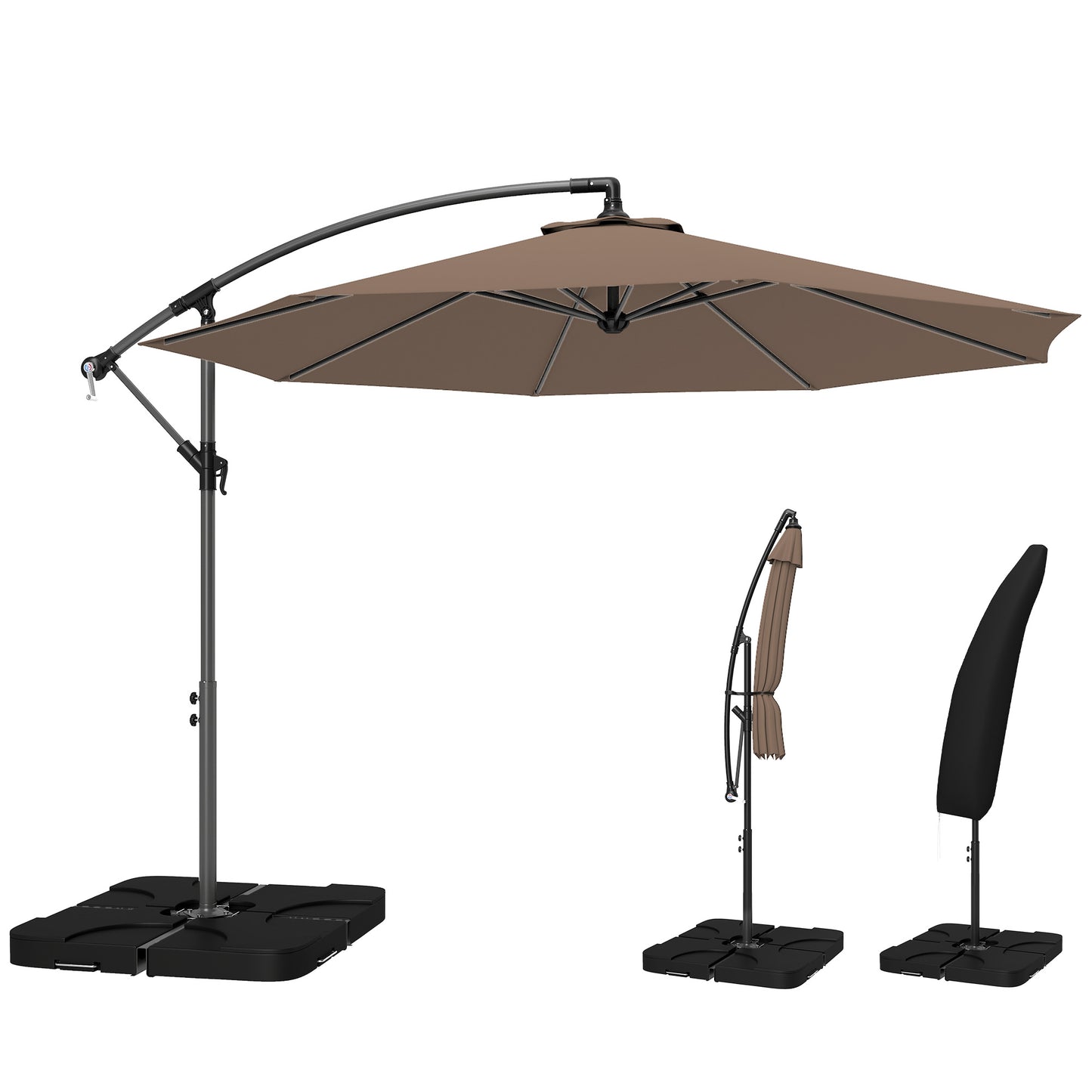 3(m) Banana Parasol Cantilever Umbrella Garden w/ Base Weights - Coffee Brown