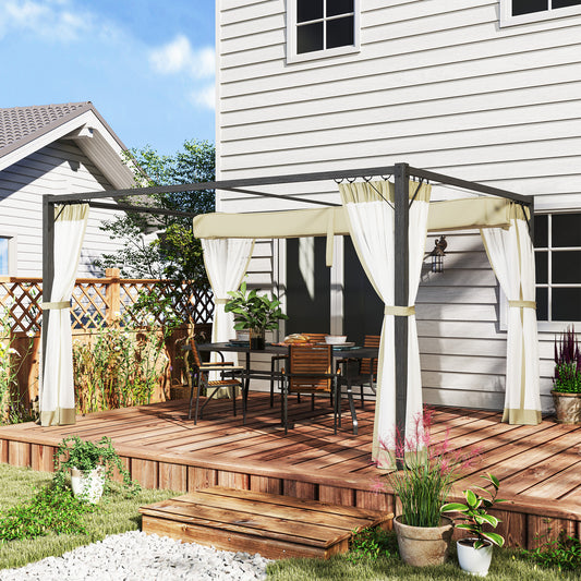 3 x 4m Pergola with Retractable Roof and Netting, Khaki