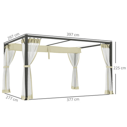 3 x 4m Pergola with Retractable Roof and Netting, Khaki
