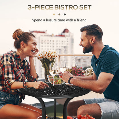 3 Piece Patio Bistro Set Outdoor Table Set with Umbrella Hole Black