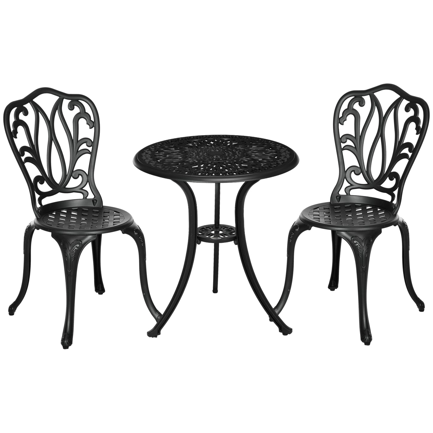 3 Piece Patio Bistro Set Outdoor Table Set with Umbrella Hole Black