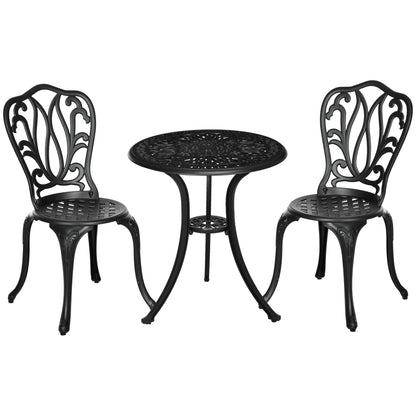 3 Piece Patio Bistro Set Outdoor Table Set with Umbrella Hole Black