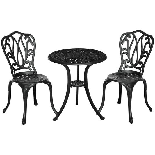 3 Piece Patio Bistro Set Outdoor Table Set with Umbrella Hole Black