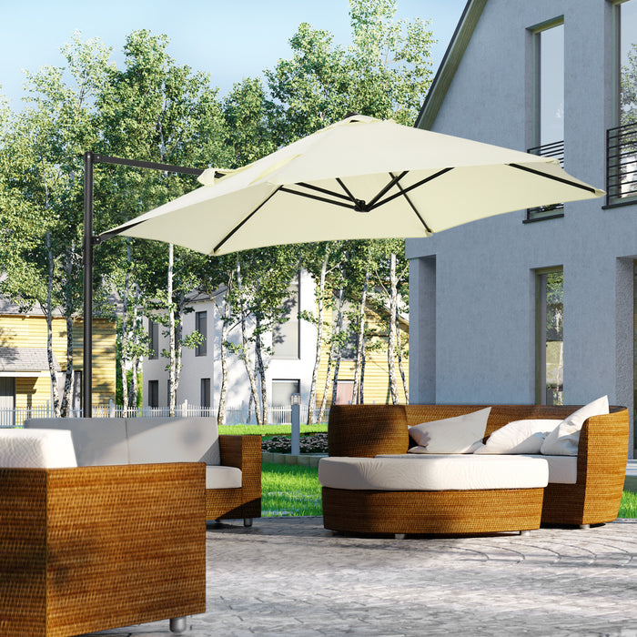 2.5M Garden Cantilever Parasol with 360¬∞ Rotation, Offset Roma Patio Umbrella Hanging Sun Shade Canopy Shelter with Cross Base, Beige