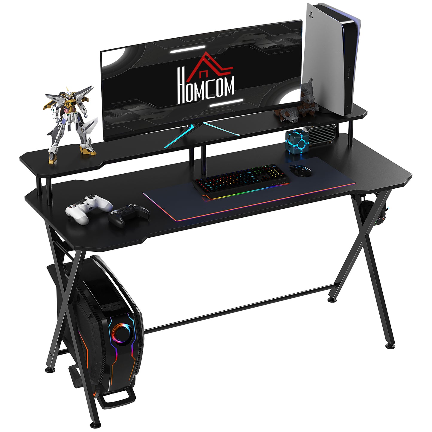 Gaming Computer Desk Writing Table w/ Headphone Hook Curved Front